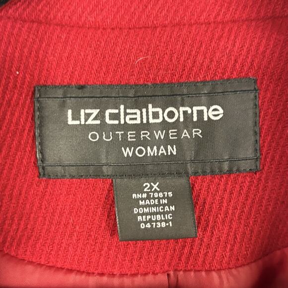 LIZ CLAIBORNE Women's Double Breasted Coat Wool Blend Twill Red Size 2X - Picture 4 of 6